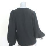 GANNI Blouse Black Stretch Crepe Size 36 Blouson Sleeve Top
