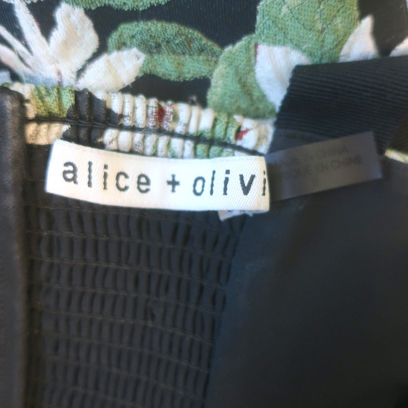 Alice + Olivia Maryann Tie-Shoulder Floral Jacquard Mini Dress Size 0