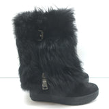 Prada Linea Rossa Fold-Over Shearling Boots Black Suede Size 35