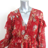 Zimmermann Ruffled Midi Dress Corsair Red Floral Print Chiffon Size 2