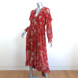 Zimmermann Ruffled Midi Dress Corsair Red Floral Print Chiffon Size 2