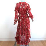 Zimmermann Ruffled Midi Dress Corsair Red Floral Print Chiffon Size 2