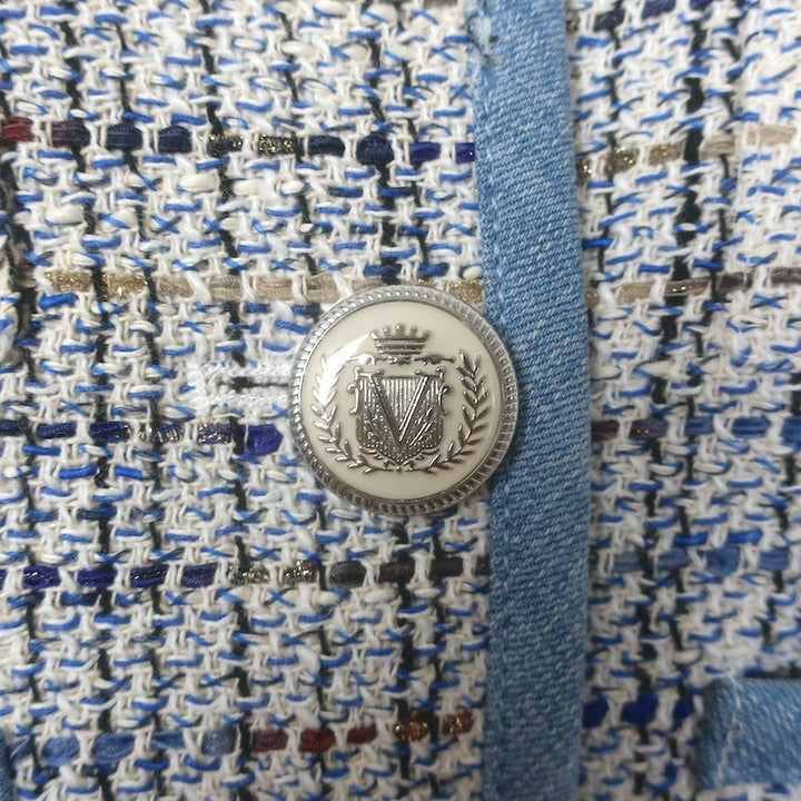 Veronica Beard Darla Denim-Trim Tweed Jacket Blue Cotton-Blend Size 4
