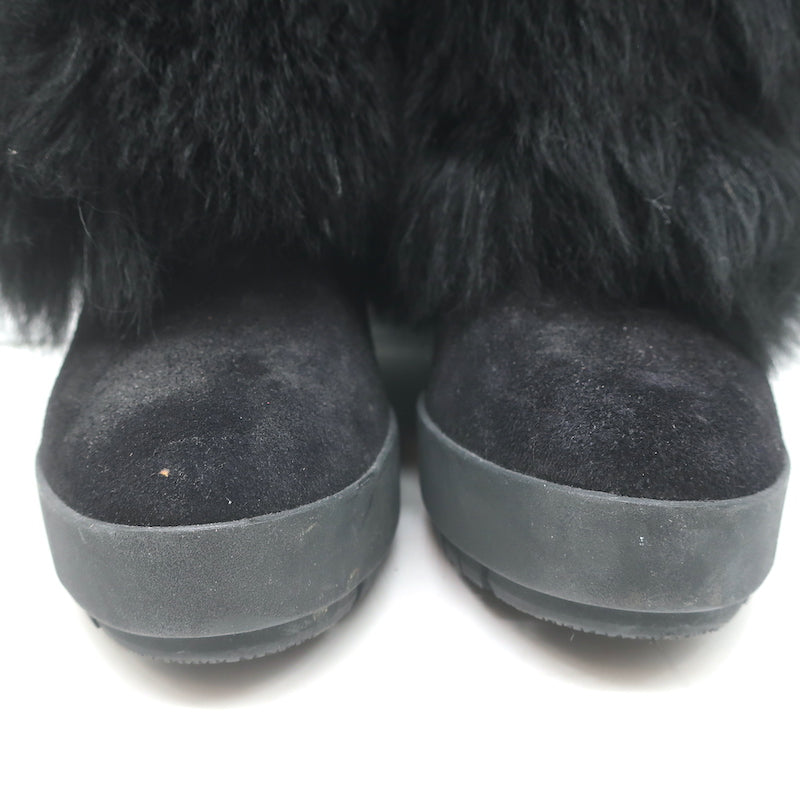 Prada Linea Rossa Fold-Over Shearling Boots Black Suede Size 35