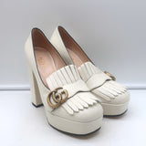 Gucci GG Marmont Fringe Platform Loafer Pumps Cream Leather Size 36 NEW