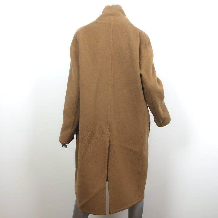 Vince High Collar V-Neck Coat Camel Wool-Blend Size Medium