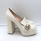 Gucci GG Marmont Fringe Platform Loafer Pumps Cream Leather Size 36 NEW