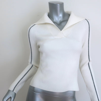 Jonathan Simkhai Beckie Collared Sweater Cream Ribbed Knit Size Small