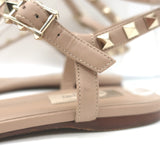 Valentino Rockstud Gladiator Sandals Poudre Leather Size 38 Ankle Strap Flats
