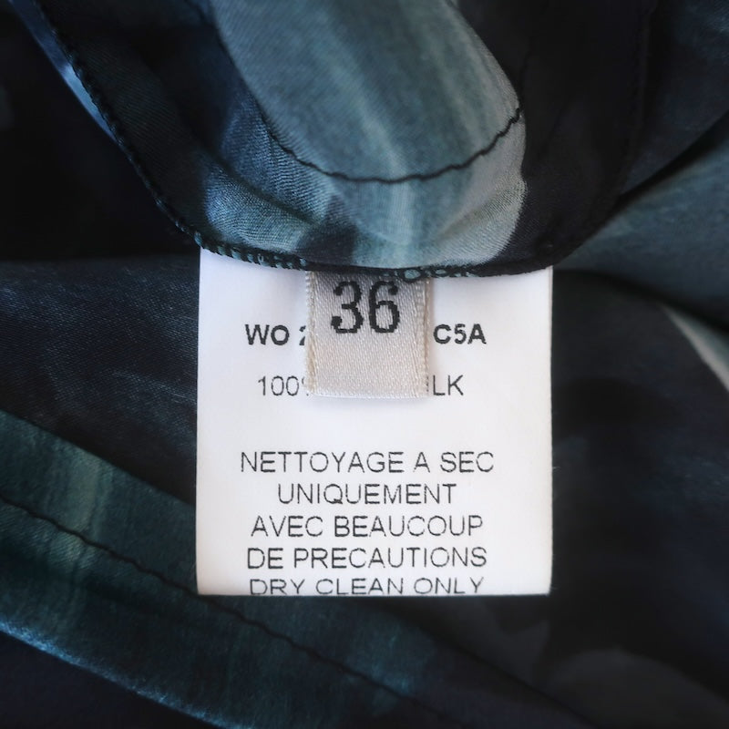 Lanvin Ete 2011 Draped Open-Back Halter Dress Black/Teal Leaf Print Silk Size 36