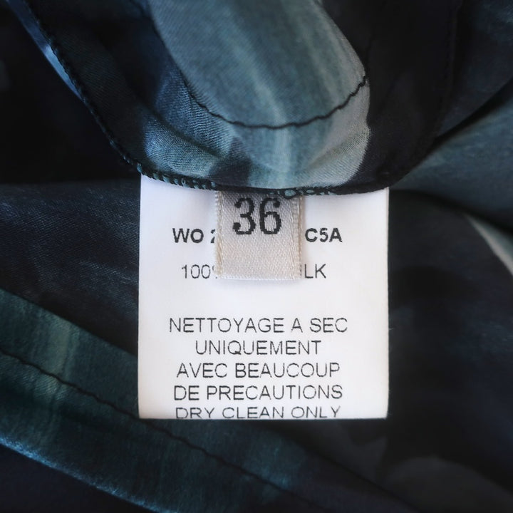 Lanvin Ete 2011 Draped Open-Back Halter Dress Black/Teal Leaf Print Silk Size 36