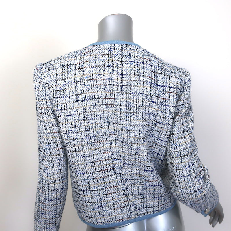 Veronica Beard Darla Denim-Trim Tweed Jacket Blue Cotton-Blend Size 4