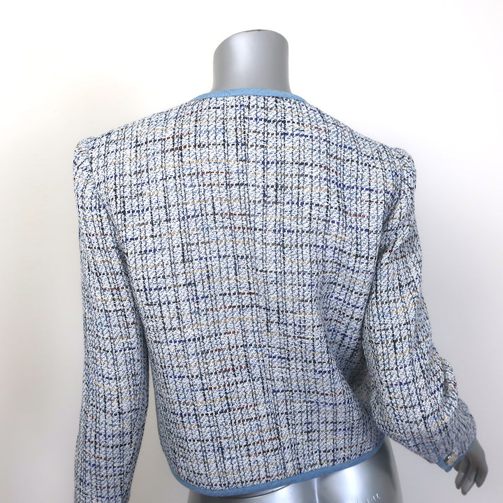 Veronica Beard Darla Denim-Trim Tweed Jacket Blue Cotton-Blend Size 4