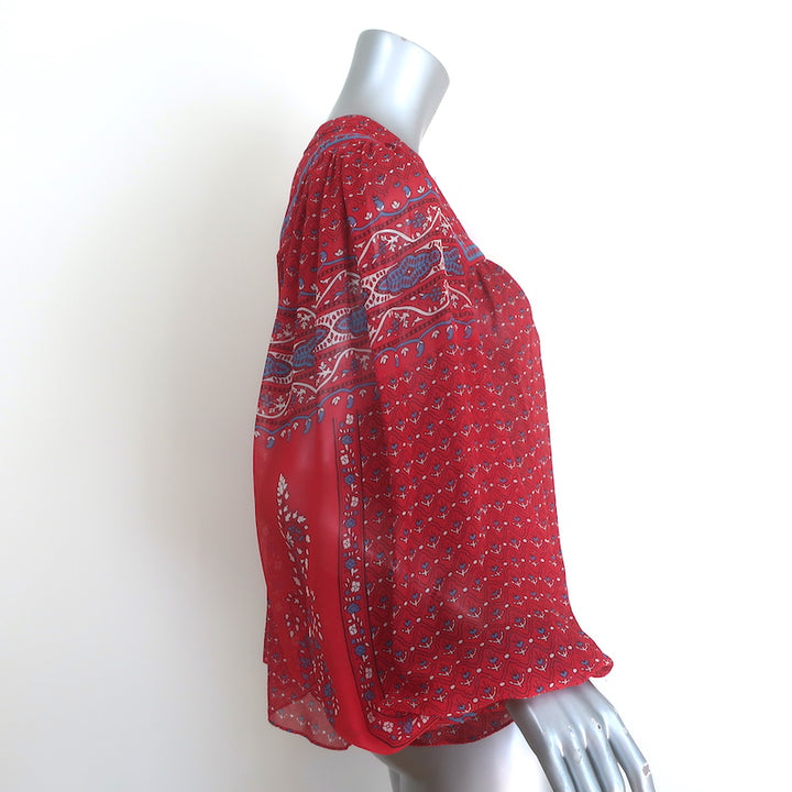 Ulla Johnson Minou Blouse Red Paisley Print Chiffon Size 4 Long Sleeve Top