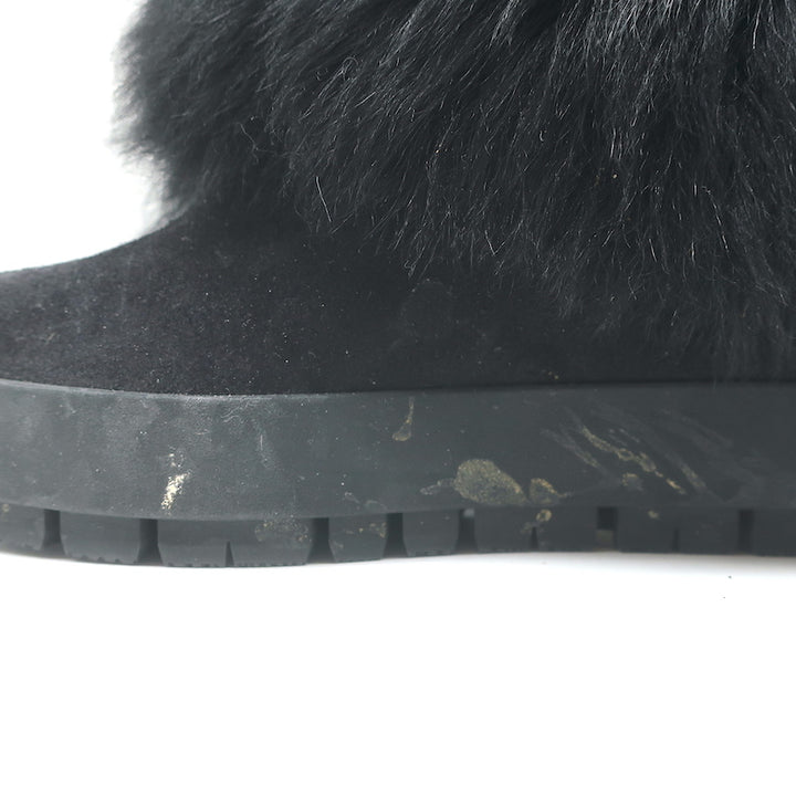 Prada Linea Rossa Fold-Over Shearling Boots Black Suede Size 35