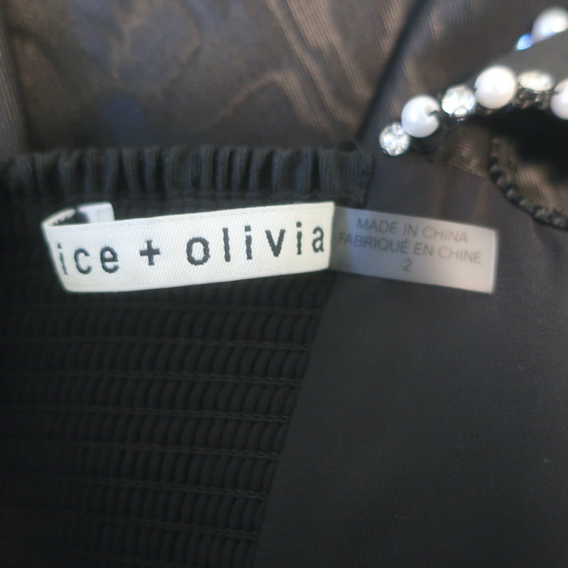 Alice + Olivia Guinevere Pearl &amp; Crystal-Embellished Mini Dress Black Size 2