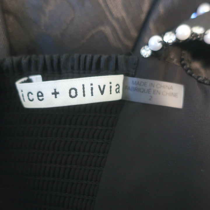 Alice + Olivia Guinevere Pearl &amp; Crystal-Embellished Mini Dress Black Size 2