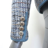Veronica Beard Darla Denim-Trim Tweed Jacket Blue Cotton-Blend Size 4