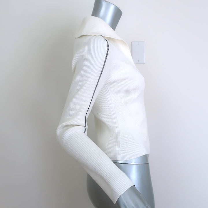 Jonathan Simkhai Beckie Collared Sweater Cream Ribbed Knit Size Small