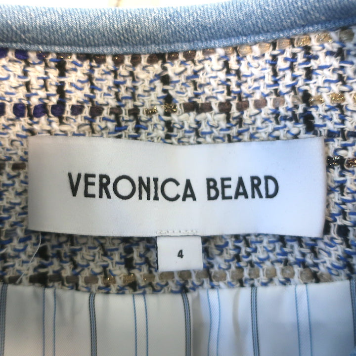 Veronica Beard Darla Denim-Trim Tweed Jacket Blue Cotton-Blend Size 4