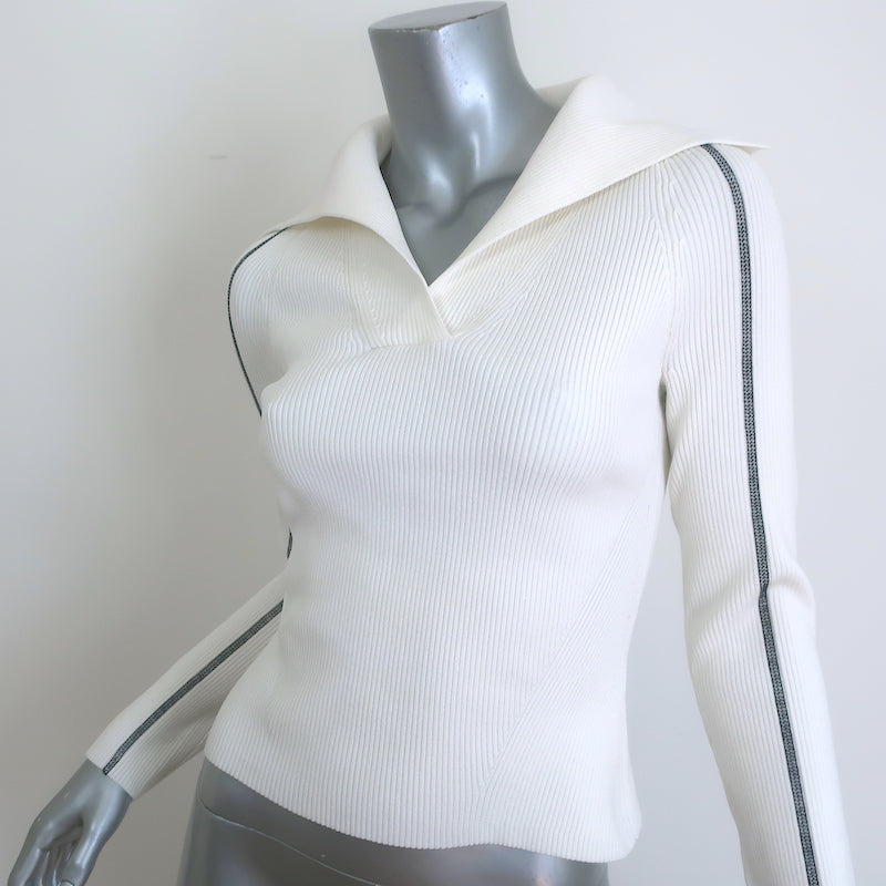 Jonathan Simkhai Beckie Collared Sweater Cream Ribbed Knit Size Small