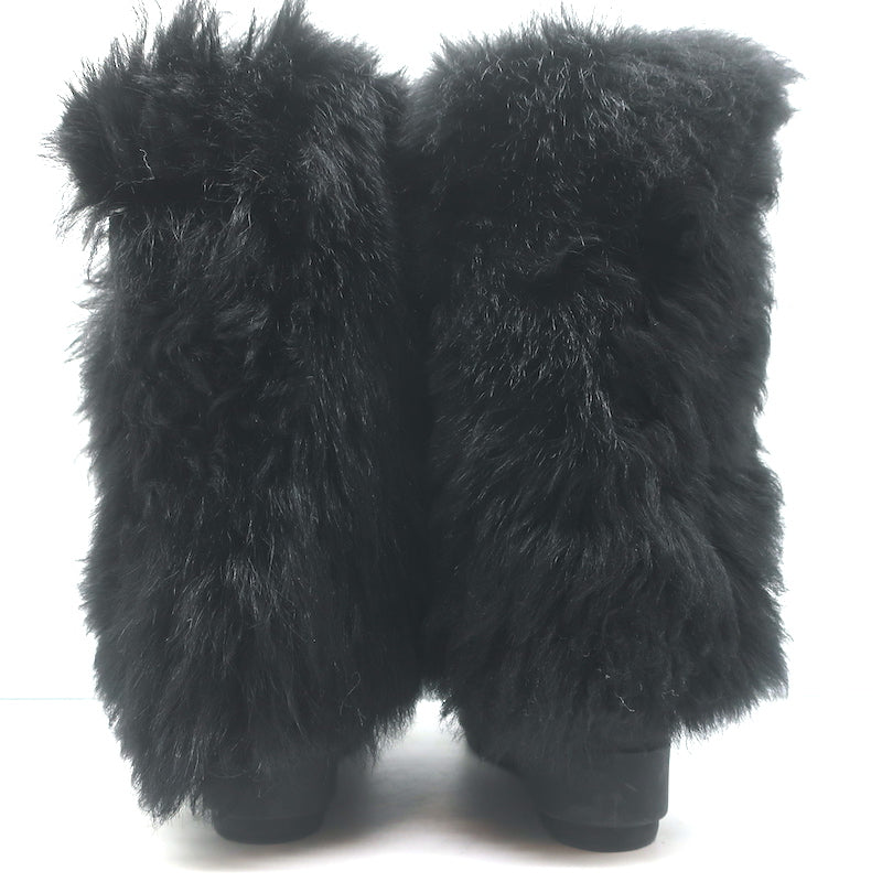 Prada Linea Rossa Fold-Over Shearling Boots Black Suede Size 35
