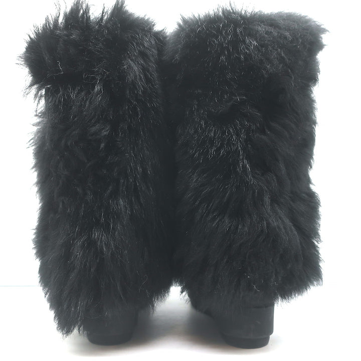 Prada Linea Rossa Fold-Over Shearling Boots Black Suede Size 35
