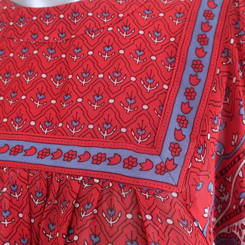 Ulla Johnson Minou Blouse Red Paisley Print Chiffon Size 4 Long Sleeve Top