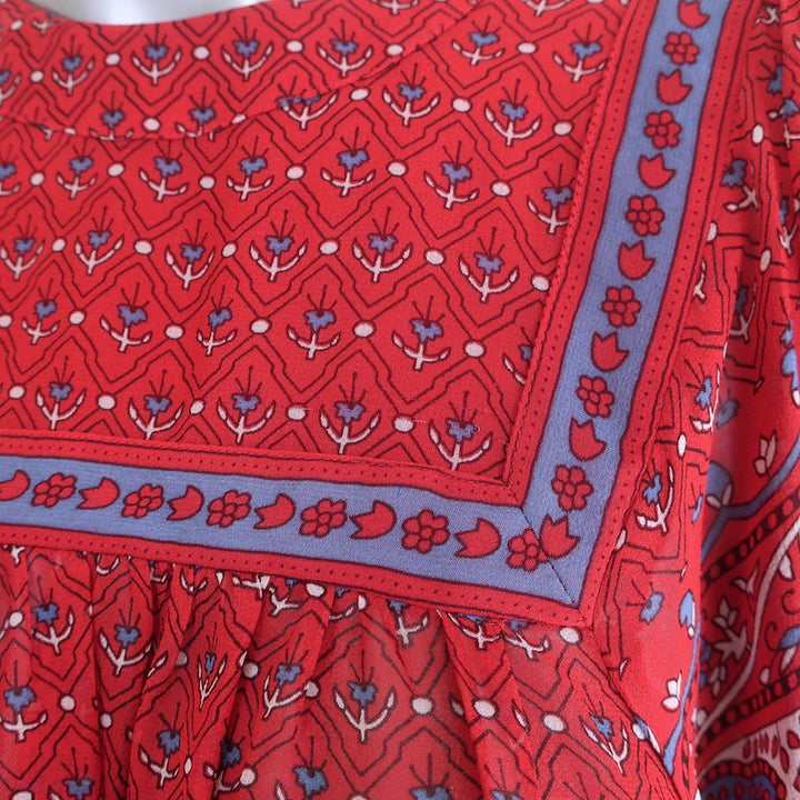 Ulla Johnson Minou Blouse Red Paisley Print Chiffon Size 4 Long Sleeve Top