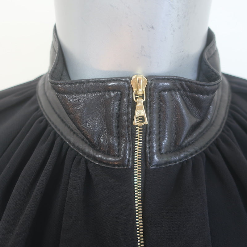 Rosetta Getty Blouson-Sleeve Jacket Black Leather-Trim Stretch Crepe Size 2