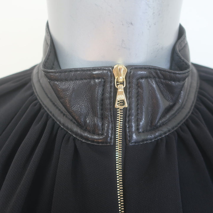 Rosetta Getty Blouson-Sleeve Jacket Black Leather-Trim Stretch Crepe Size 2