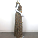 Ba&sh Samanta Ruffled Maxi Dress Brown Leaf Print Georgette Size Large
