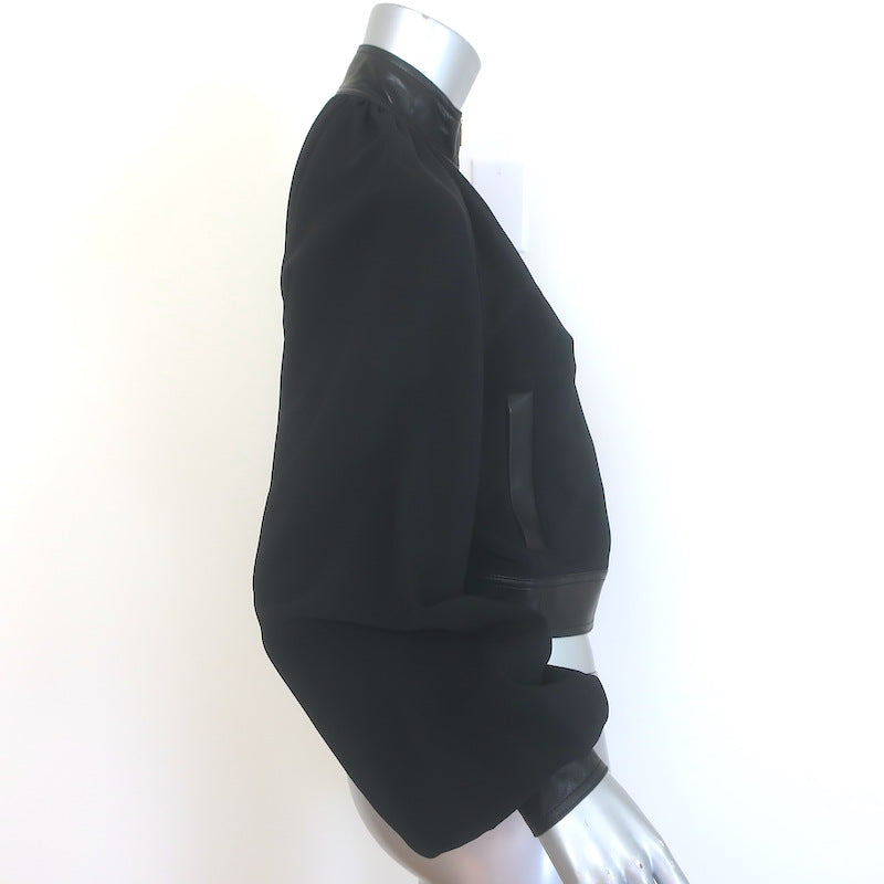 Rosetta Getty Blouson-Sleeve Jacket Black Leather-Trim Stretch Crepe Size 2