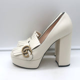 Gucci GG Marmont Fringe Platform Loafer Pumps Cream Leather Size 36 NEW