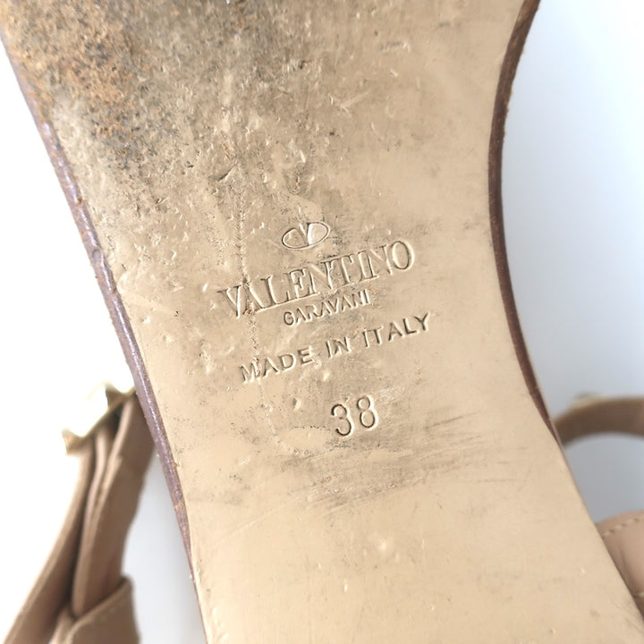 Valentino Rockstud Gladiator Sandals Poudre Leather Size 38 Ankle Strap Flats