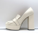 Gucci GG Marmont Fringe Platform Loafer Pumps Cream Leather Size 36 NEW