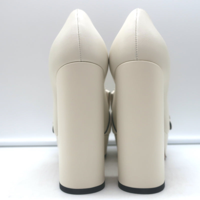 Gucci GG Marmont Fringe Platform Loafer Pumps Cream Leather Size 36 NEW