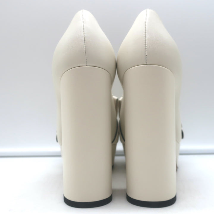 Gucci GG Marmont Fringe Platform Loafer Pumps Cream Leather Size 36 NEW