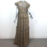Ba&sh Samanta Ruffled Maxi Dress Brown Leaf Print Georgette Size Large