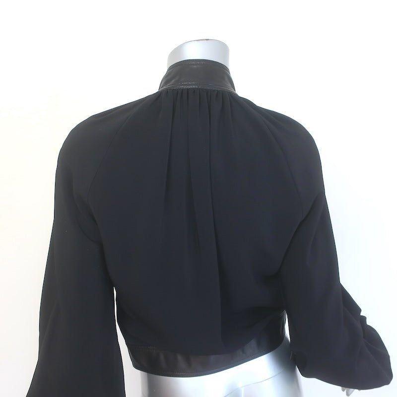 Rosetta Getty Blouson-Sleeve Jacket Black Leather-Trim Stretch Crepe Size 2