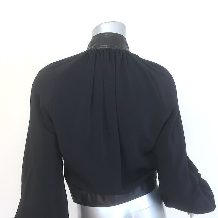 Rosetta Getty Blouson-Sleeve Jacket Black Leather-Trim Stretch Crepe Size 2