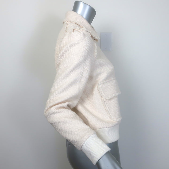ME+EM Tweed Bomber Jacket Cream Stretch Cotton Size US 2