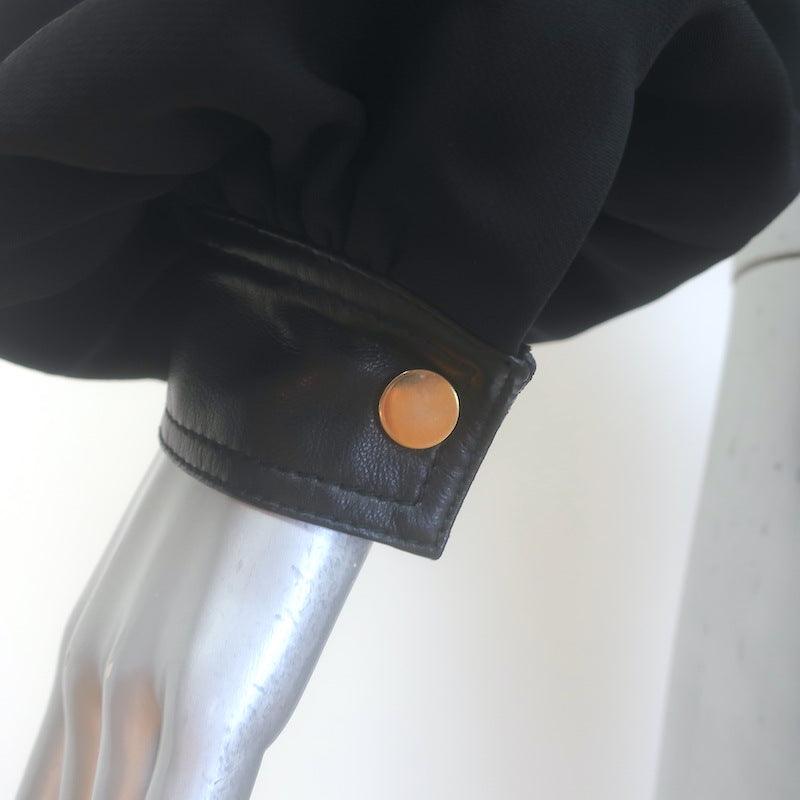 Rosetta Getty Blouson-Sleeve Jacket Black Leather-Trim Stretch Crepe Size 2