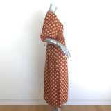 Zimmermann Primrose Puff Sleeve Midi Dress Brown/Pink Polka Dot Linen Size 0