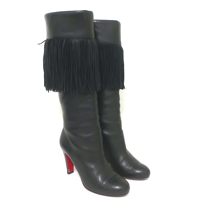 Christian Louboutin Sempre Monica Over The Knee Boots Black Leather Size 36