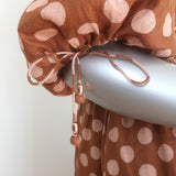 Zimmermann Primrose Puff Sleeve Midi Dress Brown/Pink Polka Dot Linen Size 0