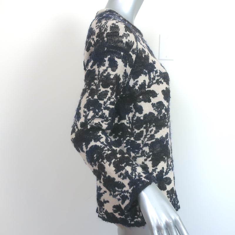 Tory Burch Floral Jacquard Sweater Cream/Black Wool-Blend Size Medium