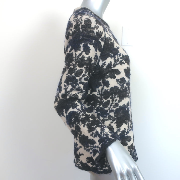 Tory Burch Floral Jacquard Sweater Cream/Black Wool-Blend Size Medium