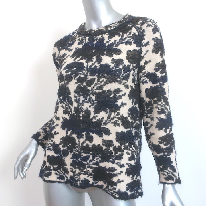 Tory Burch Floral Jacquard Sweater Cream/Black Wool-Blend Size Medium