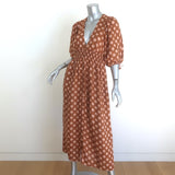 Zimmermann Primrose Puff Sleeve Midi Dress Brown/Pink Polka Dot Linen Size 0